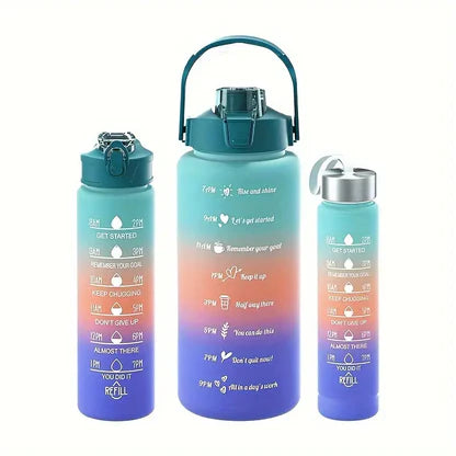 💧 Set de 3 Botellas Motivacionales 2L + 800ml + 500ml con Marcador de Tiempo ⏰