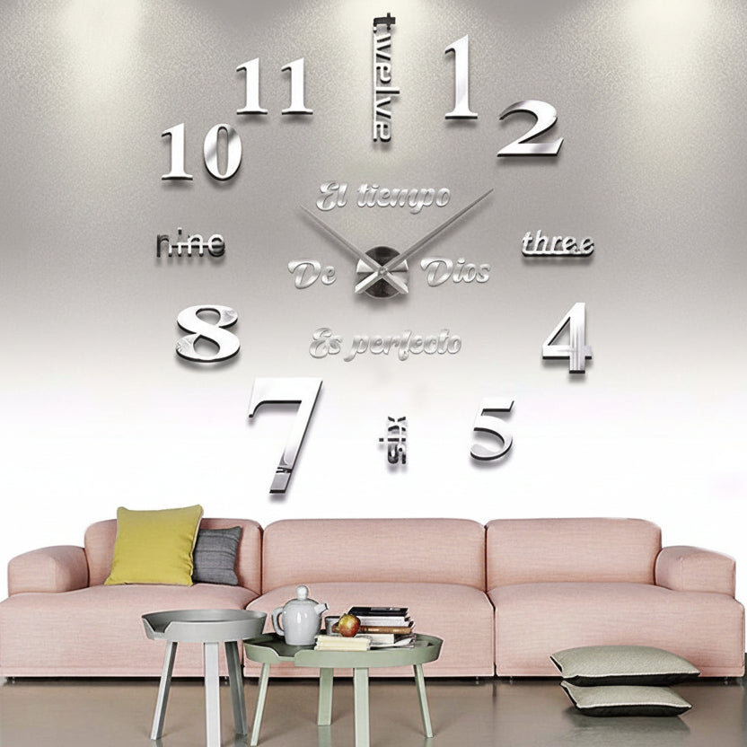 ⏰ Reloj de Pared 3D Grande Adhesivo - Diseño DIY 100-120cm