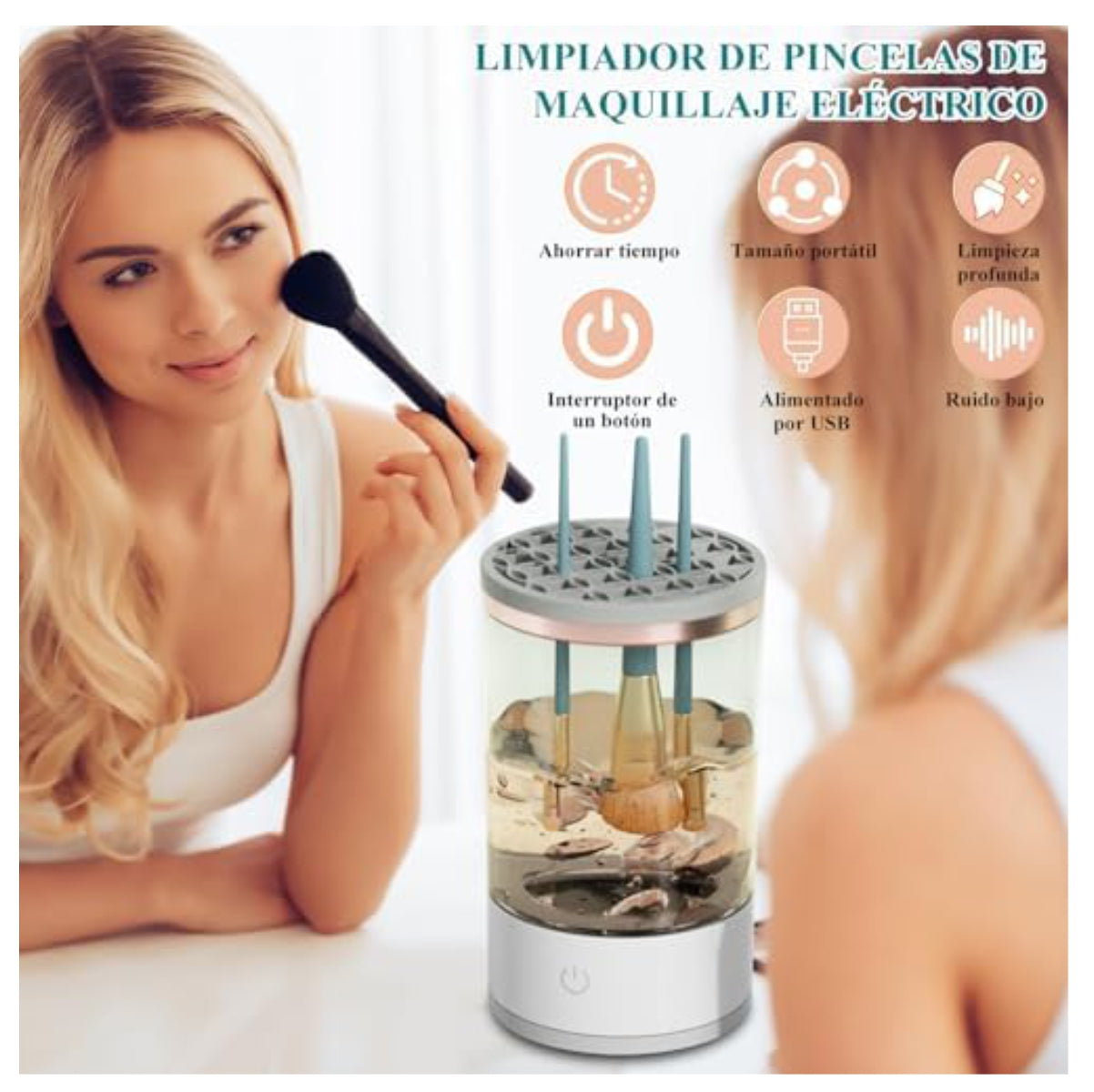 💄 Limpiador de Brochas de Maquillaje Eléctrico - Vibración Sónica USB