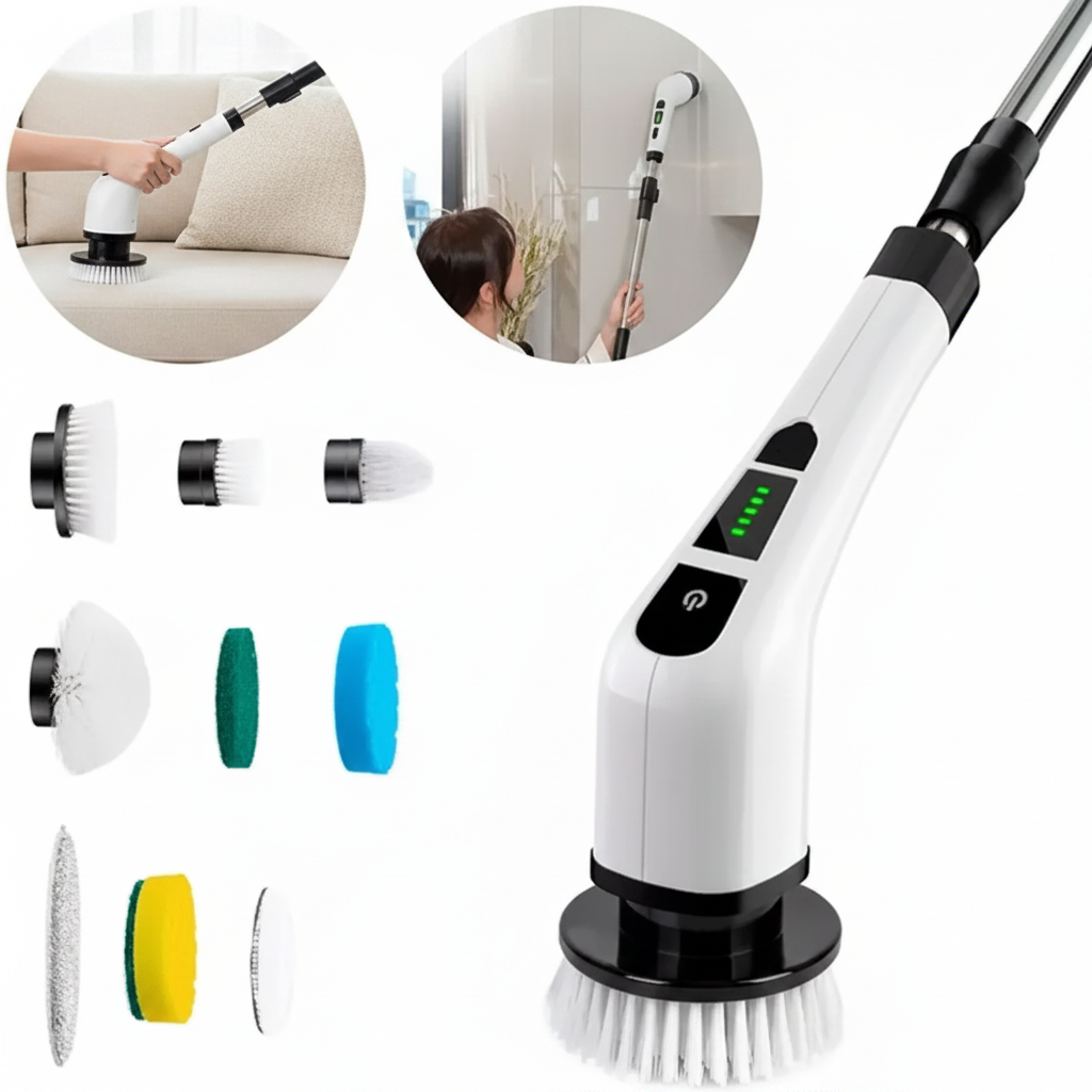 🧹 Cepillo Eléctrico Multifuncional 9 en 1 - Recargable USB con Mango Extensible