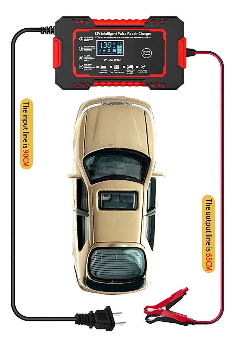 🔋 Cargador de Batería 12V con Pantalla Digital - Para Carro y Moto