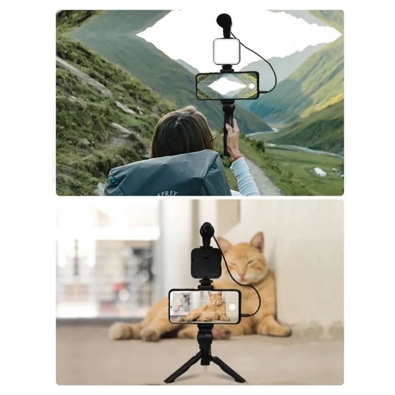 📹 Kit de Video Profesional con Trípode y Luz LED - Perfecto para Creadores de Contenido