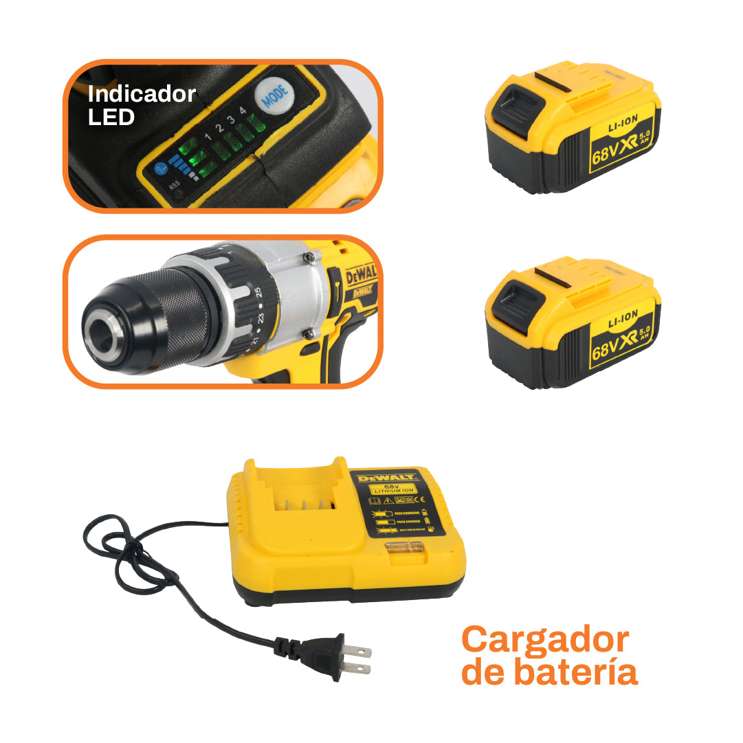 🔧 Combo DeWalt Profesional: Taladro + Pulidora 68V con 2 Baterías - Kit Completo