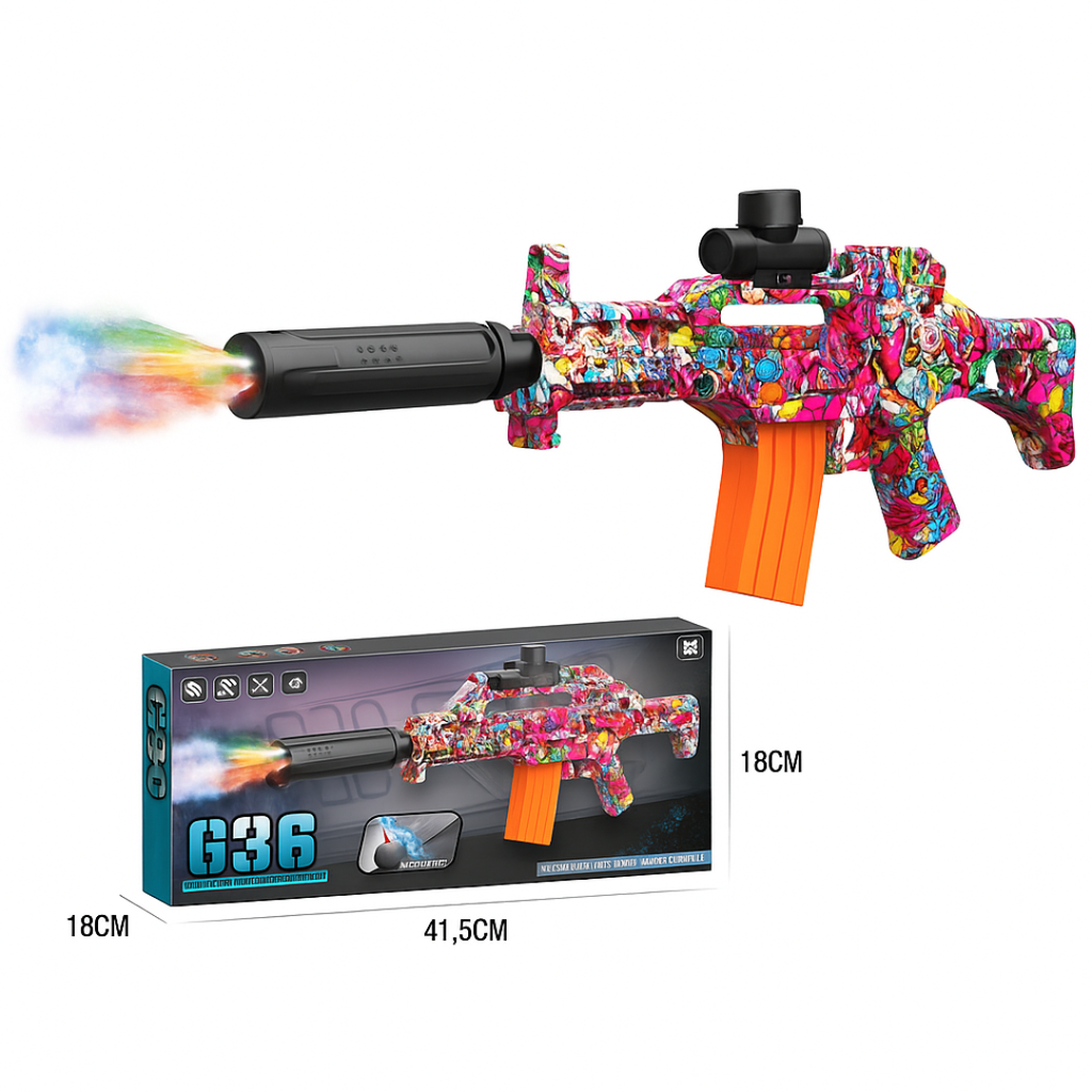 🔫 Pistola de Hidrogel G36 con Luces LED y Humo - Juguete de Acción