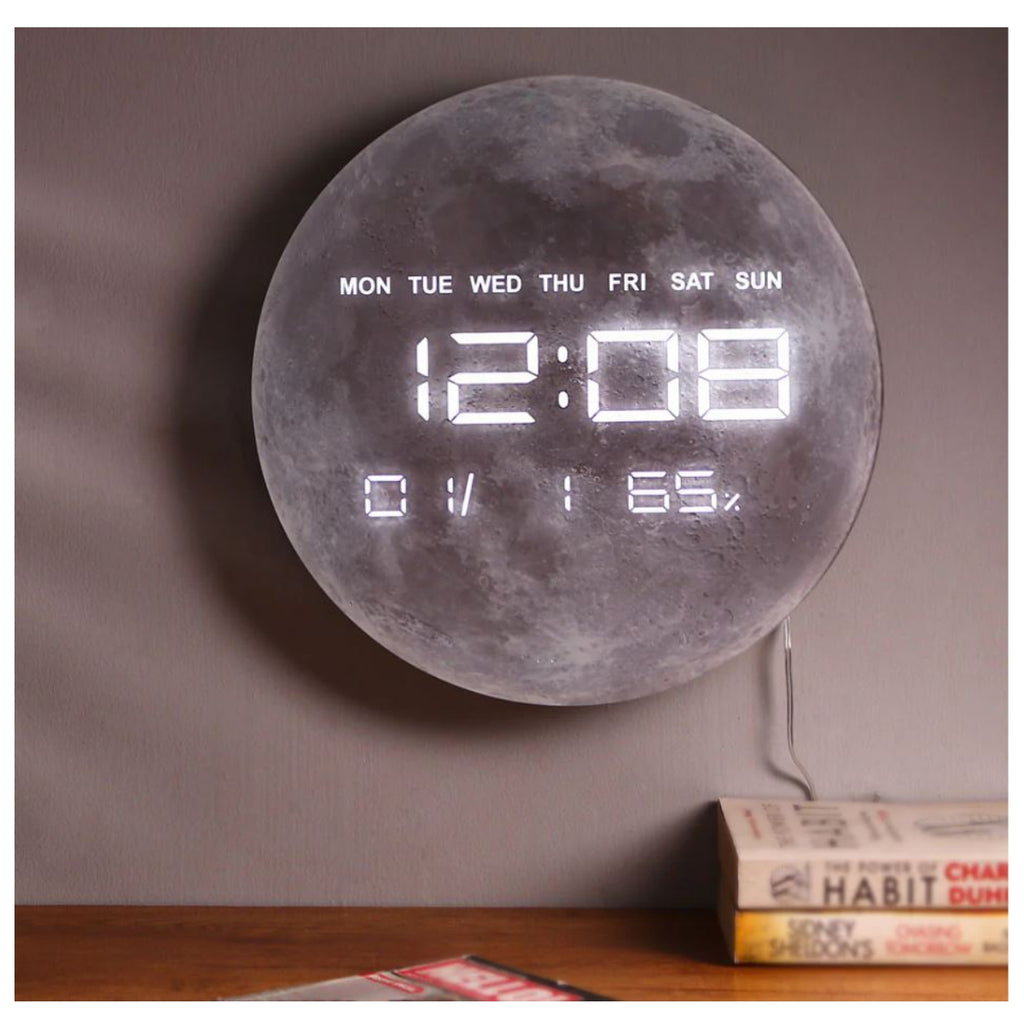 🌕 Reloj de Pared Digital LED Luna - Hora, Fecha y Temperatura ⏰