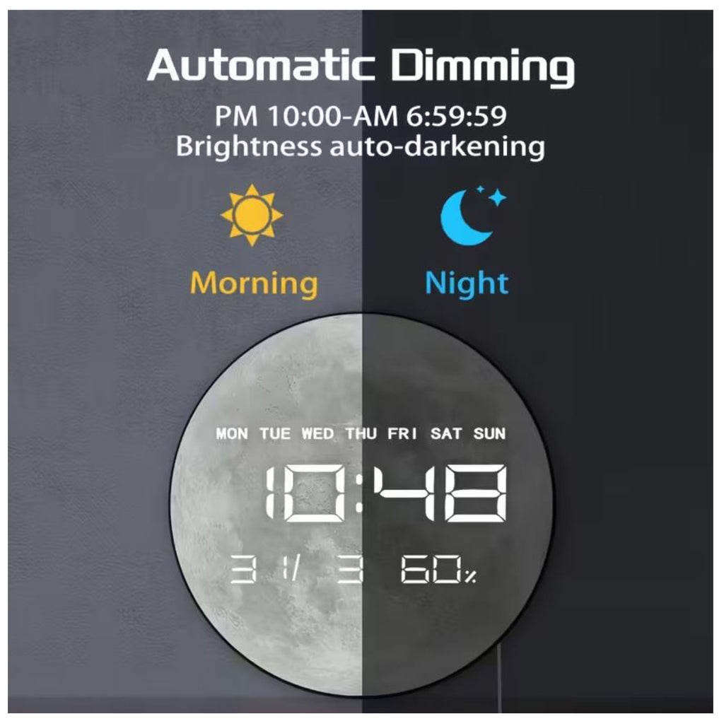 🌕 Reloj de Pared Digital LED Luna - Hora, Fecha y Temperatura ⏰