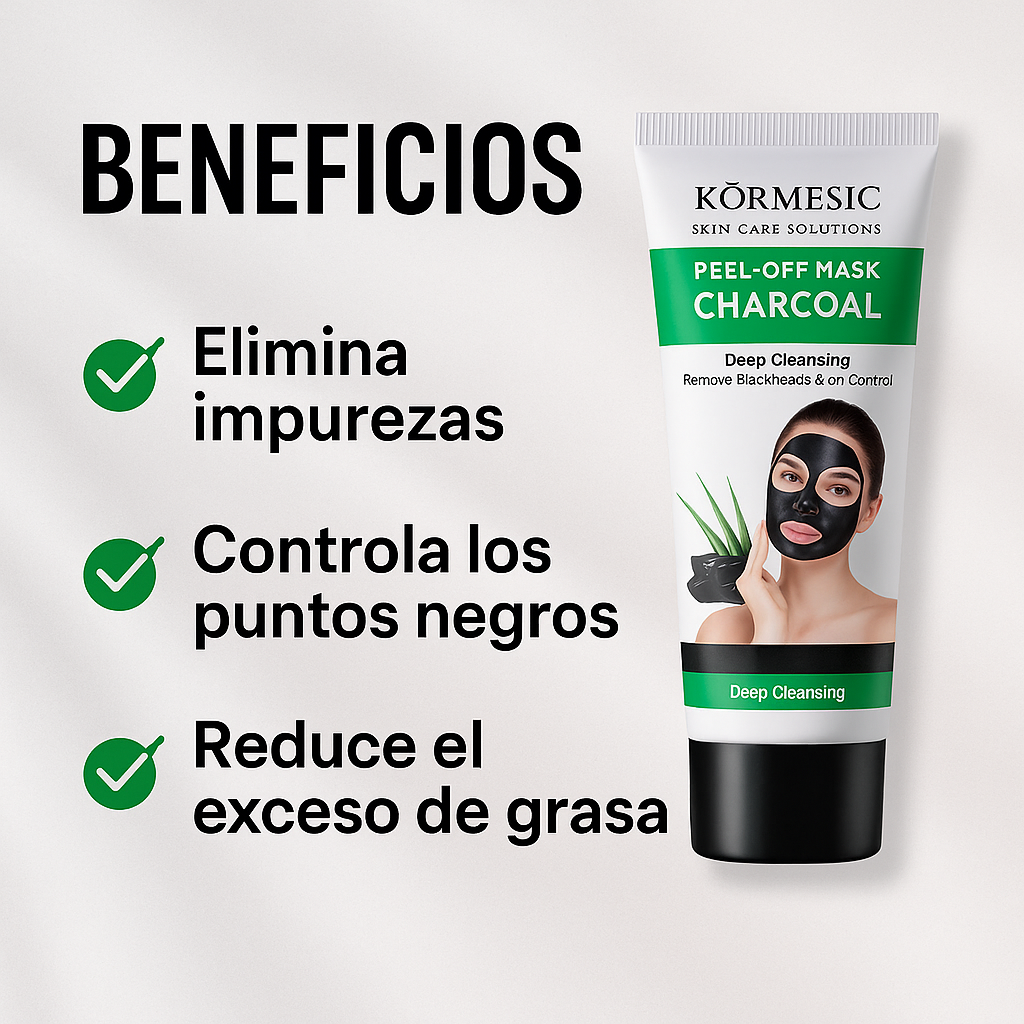 🖤 Mascarilla Negra Purificante Kormesic - Peel-Off con Carbón Activado 100g