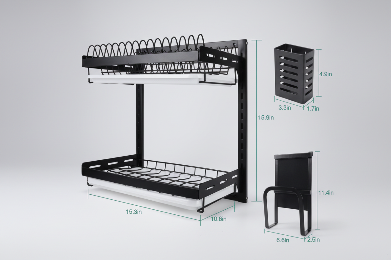 🍽️ Escurridor de Loza de Pared 38cm - 2 Niveles Acero Inoxidable