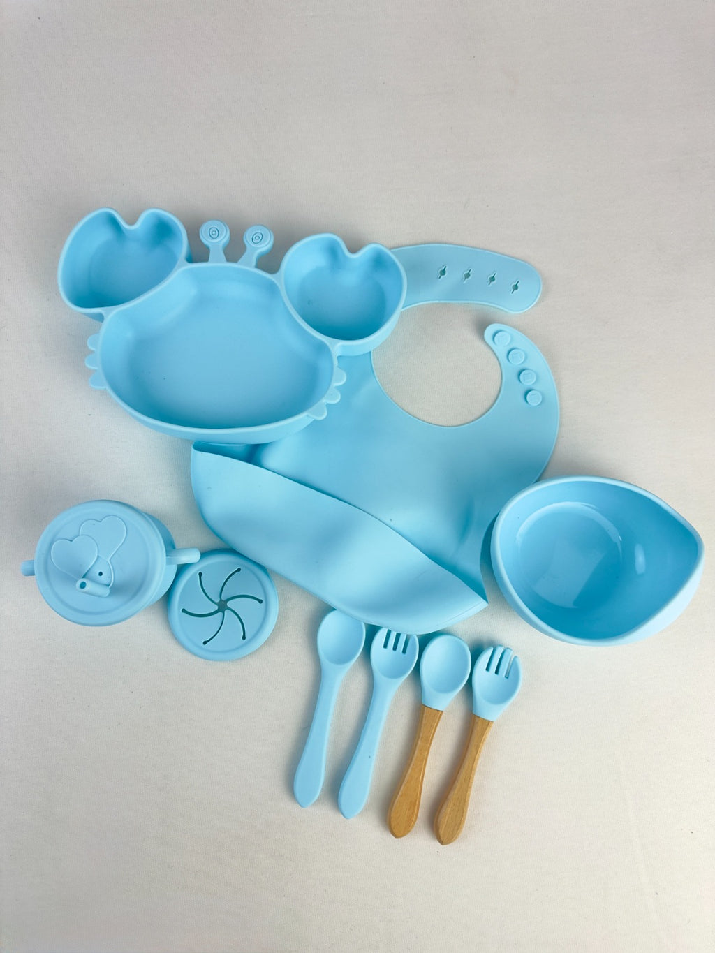 🦀 Vajilla de Cangrejo en Silicona 9 Piezas - Set Completo con Ventosa para Bebé