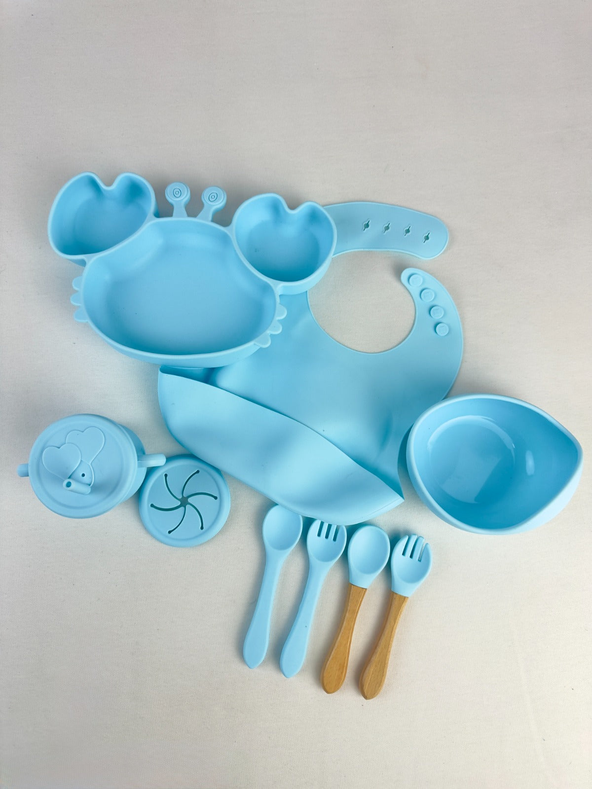 🦀 Vajilla de Cangrejo en Silicona 9 Piezas - Set Completo con Ventosa para Bebé