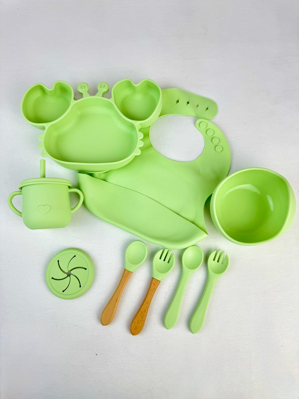 🦀 Vajilla de Cangrejo en Silicona 9 Piezas - Set Completo con Ventosa para Bebé