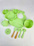 🦀 Vajilla de Cangrejo en Silicona 9 Piezas - Set Completo con Ventosa para Bebé