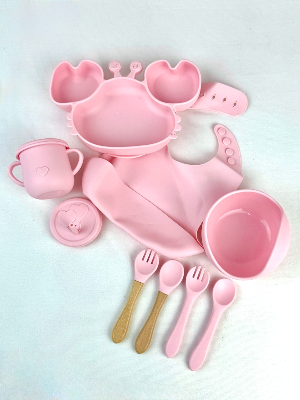 🦀 Vajilla de Cangrejo en Silicona 9 Piezas - Set Completo con Ventosa para Bebé