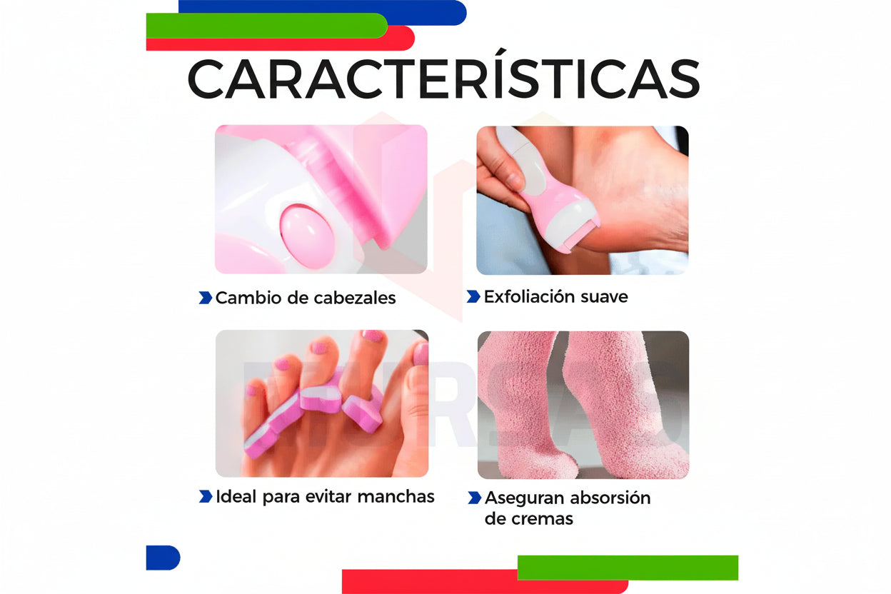 💅 Kit de Pedicura 4 en 1 - Calcetines Gel + Lima Eléctrica + Separadores + Raspador
