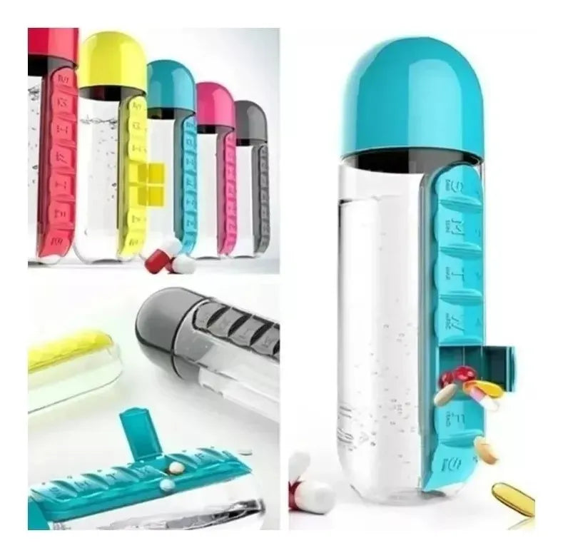 💊 Botella de Agua 2 en 1 con Pastillero Organizador 600ml 💧