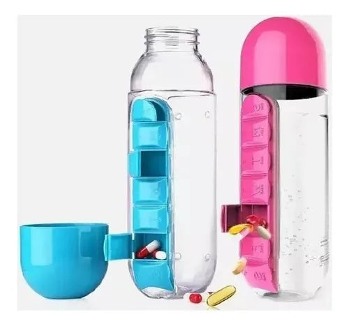 💊 Botella de Agua 2 en 1 con Pastillero Organizador 600ml 💧