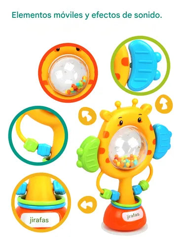 🦒 Didáctico Sonajero Jirafa con Ventosa - Juguete Sensorial Montessori para Bebé